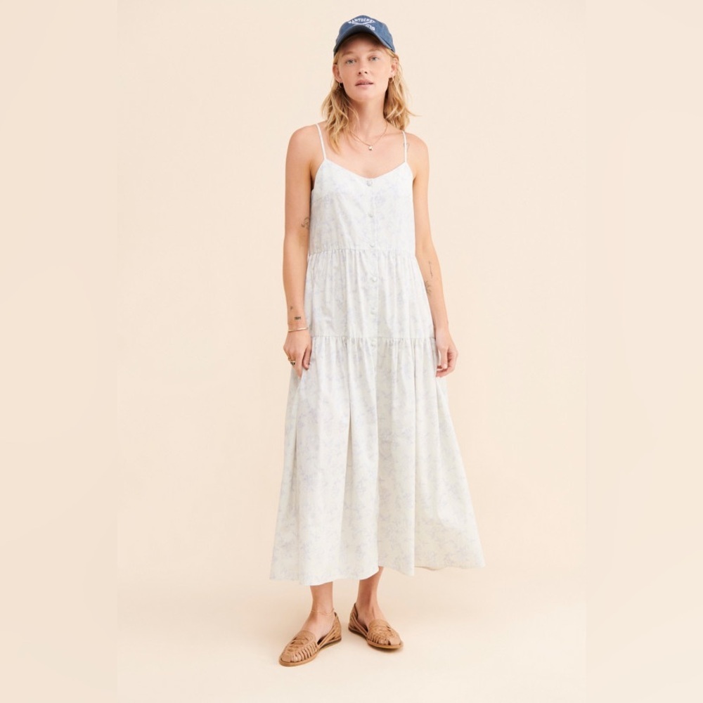 Soonsu Drawing Flower Floral Strappy Button Front Midi Dress